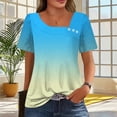 thumbnail image 2 of HomeDM Womens Square Neck Short Sleeve T Shirts Summer Going Out Tops Trendy Color Block Basics Tees S-2XL, 2 of 8