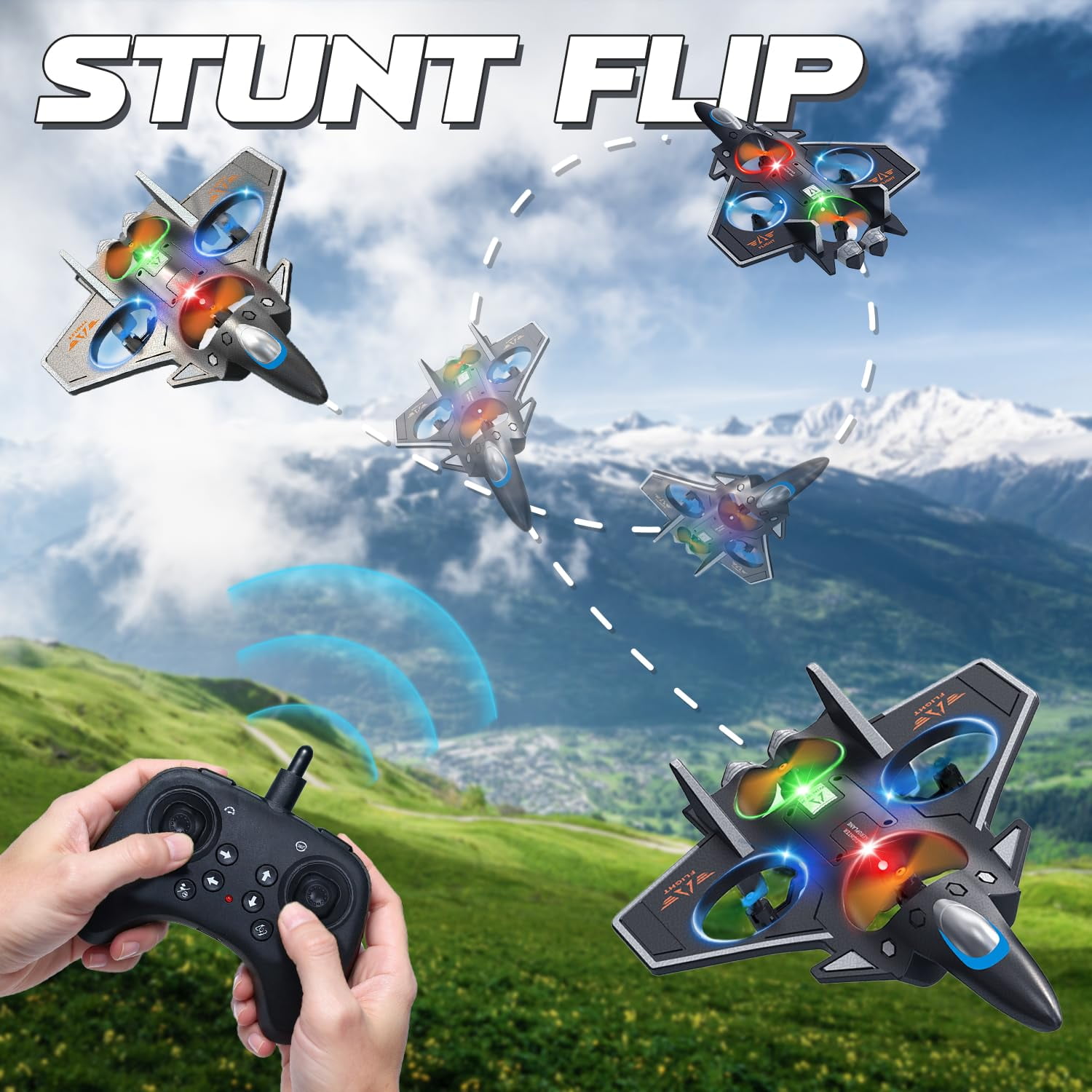 TBSCWYF Foam RC Plane, Remote Control Airplane for Kids 8-16, 360° Flip Stunt, LED Lights, 2 Batteries