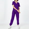 thumbnail image 2 of MLQIDK Womens Scrubs Plus Size Medical Scrubs Stretchy V-Neck Scrub Tops and Pants Jogger Scrubs Nursing Uniforms with Pockets Purple XL, 2 of 9