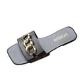 thumbnail image 2 of Ytobaz Slide Sandals for women Chain Accent Leather Slides Square Toe Flat Sandals Office Vacation Travel Walking Daily Casual Summer Footwear, 2 of 9