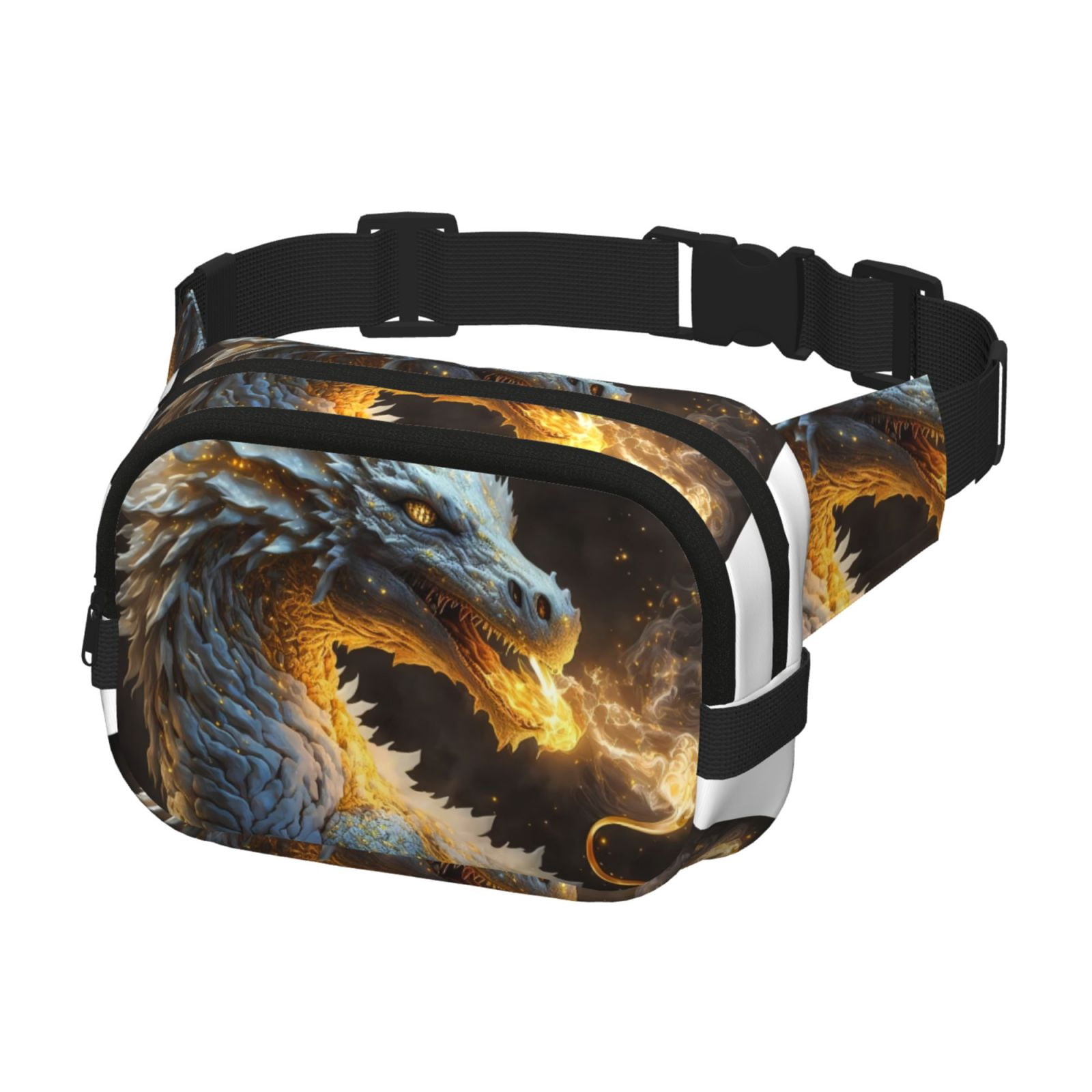 Hirioo Golden White Fire Dragon for Double Layer Waist Bag Adjustable Fanny Pack For Travel Running Hiking