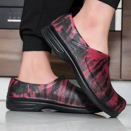 

Huilaibazo Casual Shoes For Men Leisure Men Camouflage Waterproof Oil Proof Round Toe Slip-On Chef Work Shoes