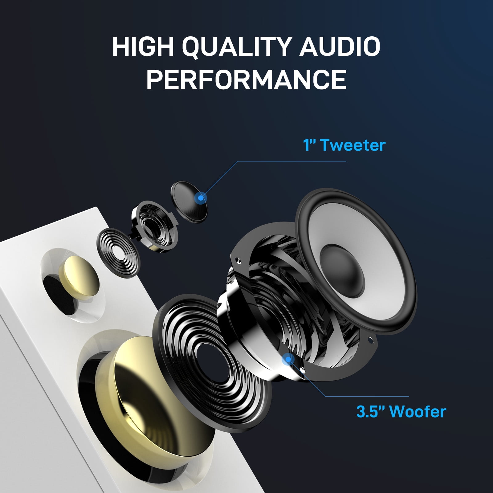 BT16 Active Bookshelf Speakers 3.5" Woofer with 1" Tweeter, 60W RMS-Bluetooth 5.3, Built-in 24bit DAC Dynamic 3D 2.0 Surround Sound, Computer Gaming PC Speakers - White