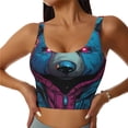 thumbnail image 1 of Balery Neon Cyberpunk Blue Bear Sujetadores deportivos con espalda cruzada para mujer, acolchados, sin costuras, de alto impacto, ideales para yoga, gimnasio, entrenamiento y fitness.-, 1 of 8