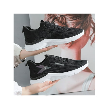 

Wazshop Women Sneakers Comfort Running Shoe Breathable Casual Shoes Soft Lace Up Trainers Ladies Flats Round Toe Lightweight Black 5.5