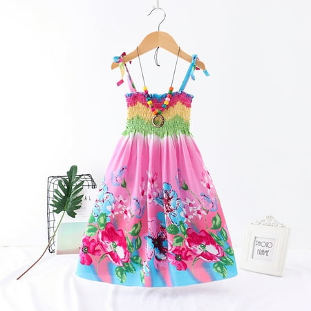 

PEASKJP Girls Dresses Children Girls Pleated Short Sleeve Floral Floral Flowy Round Neckline Dress Mid-Length Floral Loose Maxi Dresses Pink 3 Years