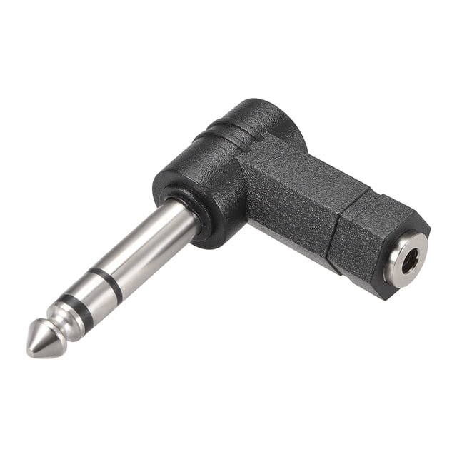 Adaptador de Conector Uxcell de Macho de 6.35mm a Hembra de 3.5mm 90 Grados para Audio y Video