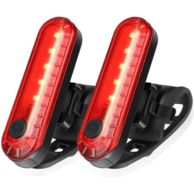 Luz trasera LED recargable por USB para bicicleta, paquete de 2, linterna de seguridad para bicicleta trasera brillante, batería de litio de 330mah, 4 opciones de modo de luz