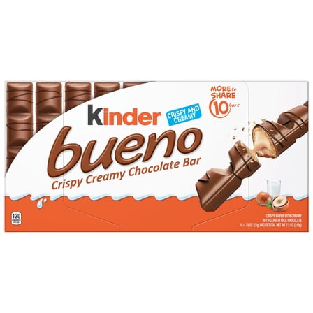 Kinder Bueno Milk Chocolate Bars with Hazelnut Cream, 10 Bars, Chocolate Candy Bars for Game Day, Football Party Supplies, Snacks for Adults, 10 Per Pack