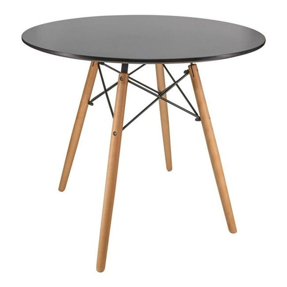 LeisureMod EP31BLR Dover Round Bistro Wood Top Dining Table with Natural Wood Eiffel Base&#44; Black