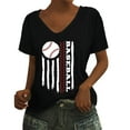 thumbnail image 1 of T-Shirt à Manches Courtes pour Femmes en Liquidation T-Shirt en Chiffon pour Femmes T-Shirt de Baseball Imprimé Lettres de Baseball Col en V Manches Courtes, 1 of 4
