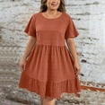 thumbnail image 4 of Delliss Women's Plus Size Solid Color Dress Pleated Tiered Round Neck Short Sleeve Flounce Hem Dress, 4 of 8