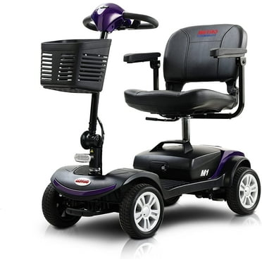 Metro Mobility Secure Folding 4-Wheel Mobility Scooter with Charger, Basket & Cup Holder, Purple, 300 lb Limit