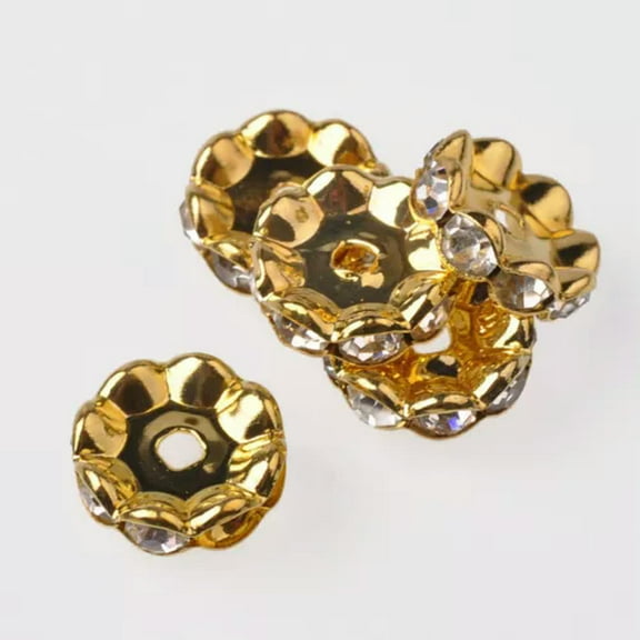U8MO 50pcs 5/6/8/10/12mm Rondelle Gold/Silver Crystal Rhinestones Metal Spacer Beads-Gold-5mm