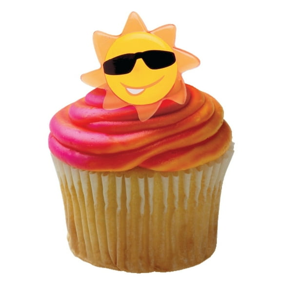 Sun Face Cupcake Rings – 12 Pcs Fun Sunglass Sun Dessert Toppers for Cupcakes, Donuts & Cakes