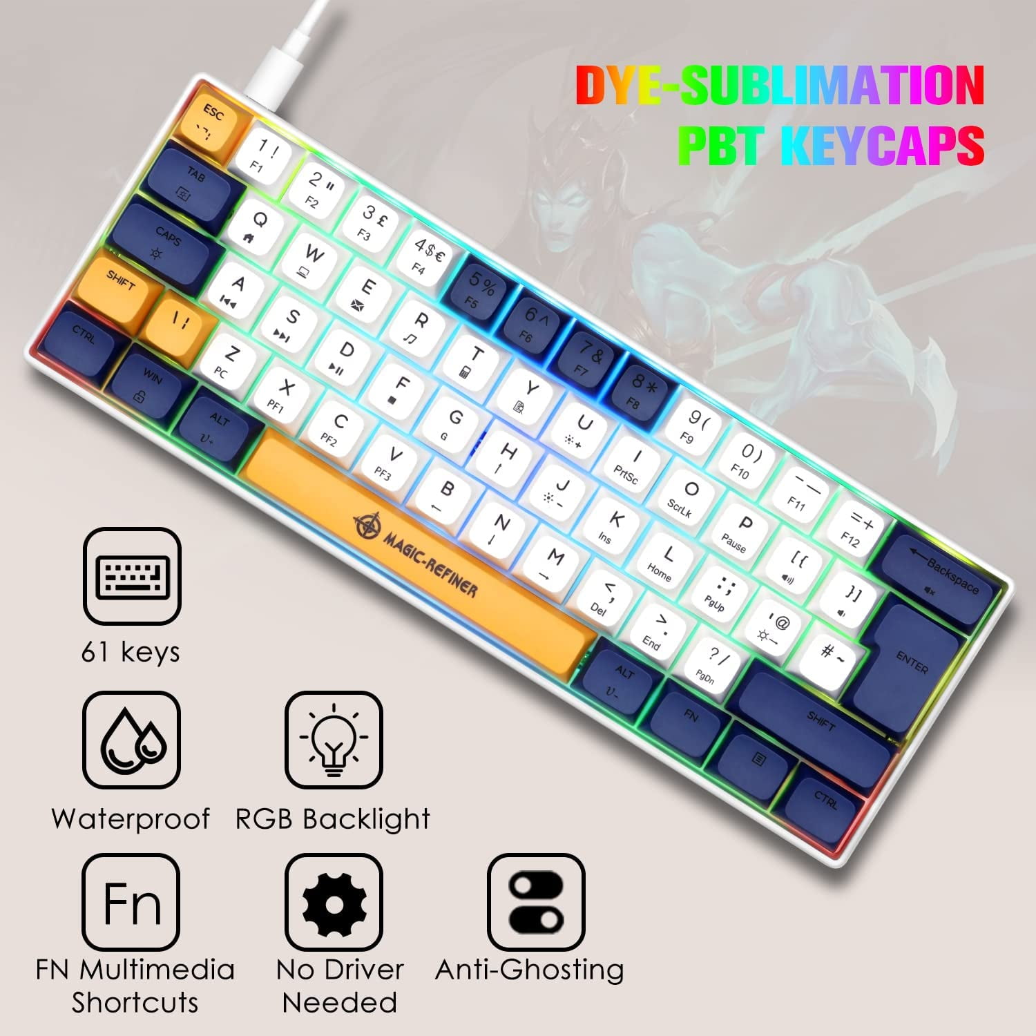 MAGIC-REFINER MK21 AKKO World Tour 60% Wired Mechanical Gaming Keyboard with RGB Backlight, Dye Sublimation PBT Keycaps, NKRO Programmable Red Switch for PC Mac PS4 Xbox one