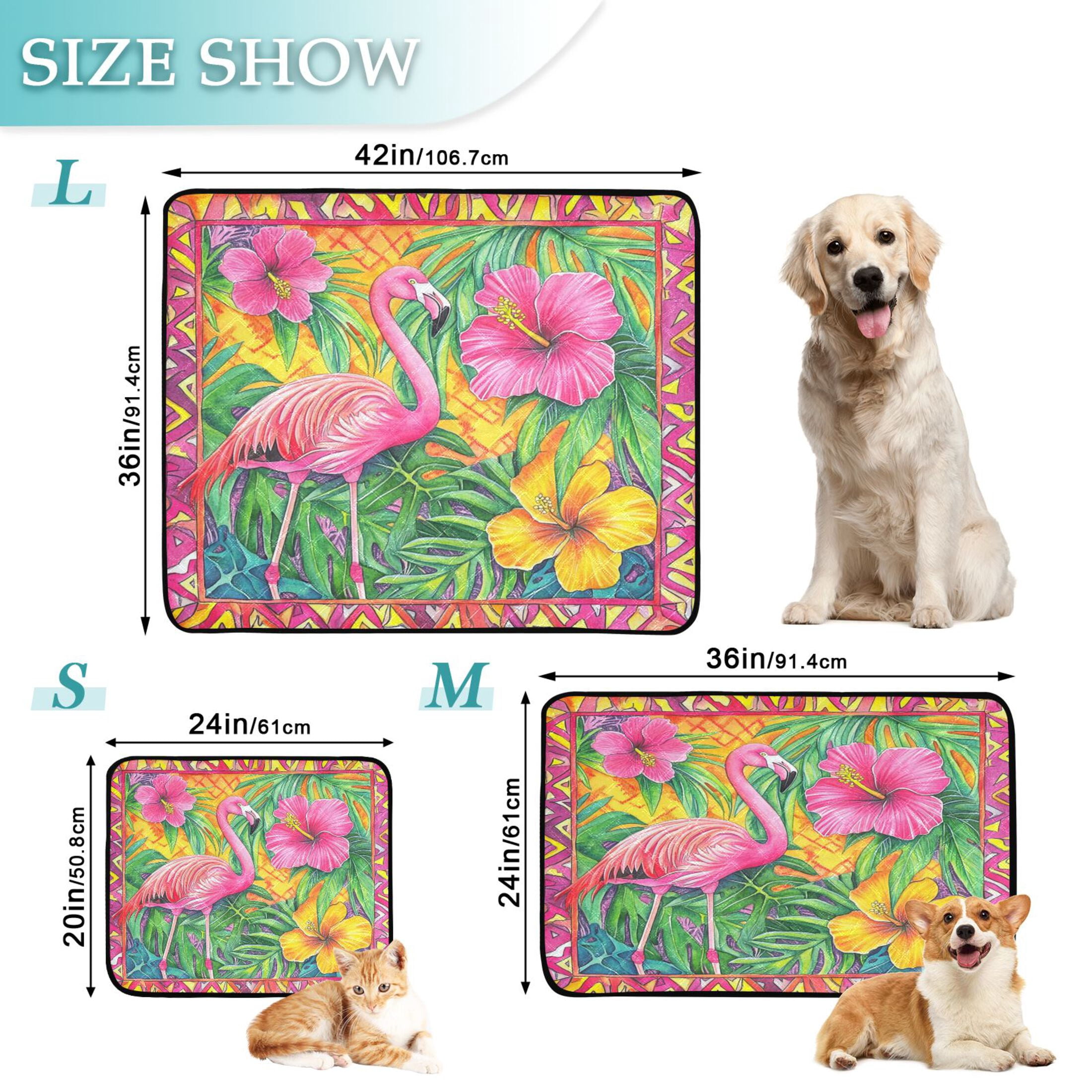 Qxltty Pink Flamingo Cat litter Pads Pet Set of 3 Diaper Mats Center Anti-leakage Layer Absorbent Soft and Comfortable