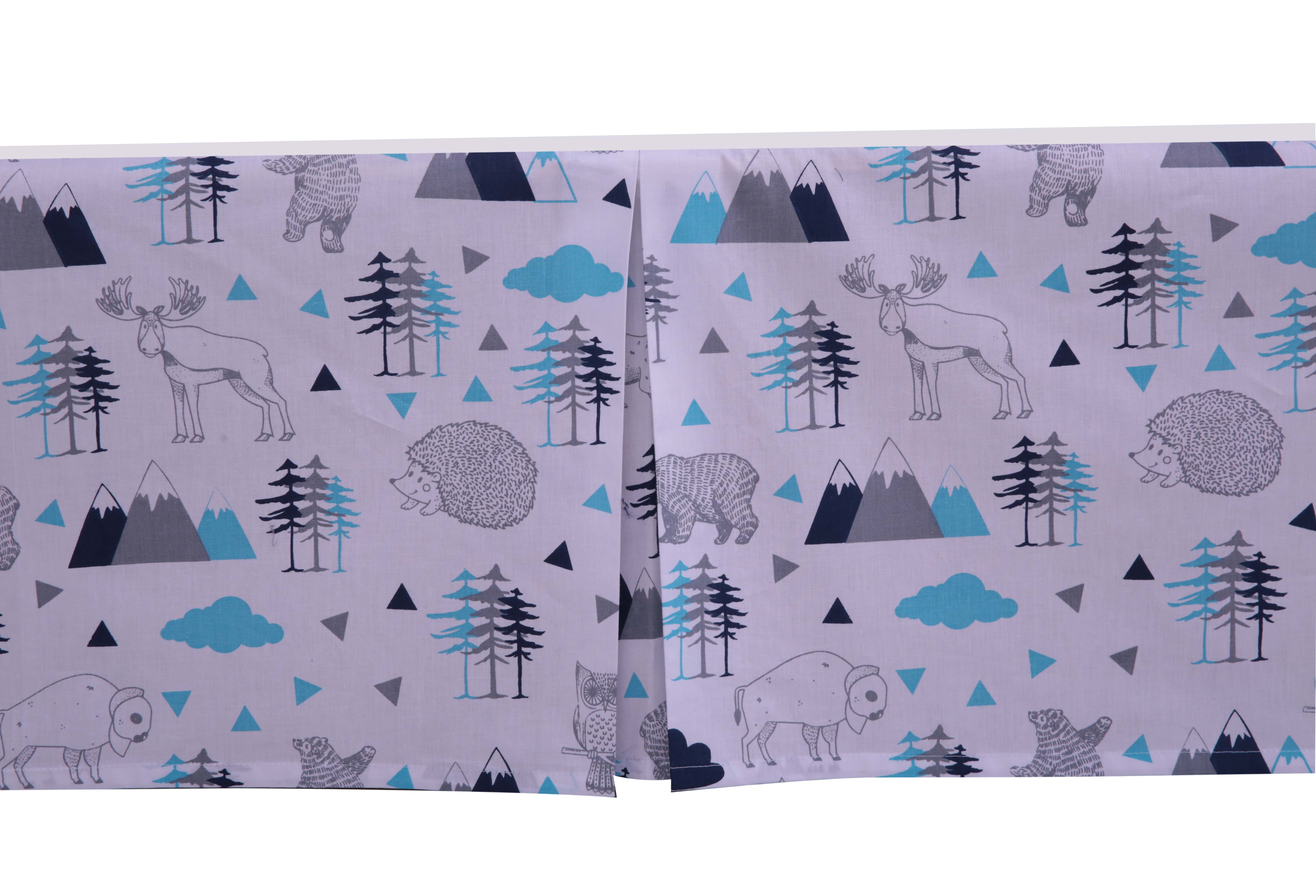 Bacati - Woodlands Aqua/Navy/Grey Boys Cotton Crib/Toddler Boys Cotton Crib Skirt