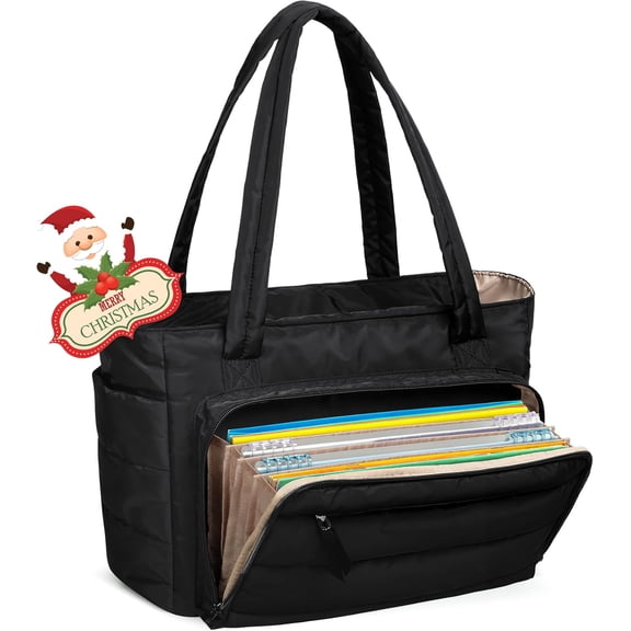 Puffy Teacher Tote Bag for Women, Lightweight 15.6 inch Laptop Bag with Accordion File Organizer Pocket and Cup Holder