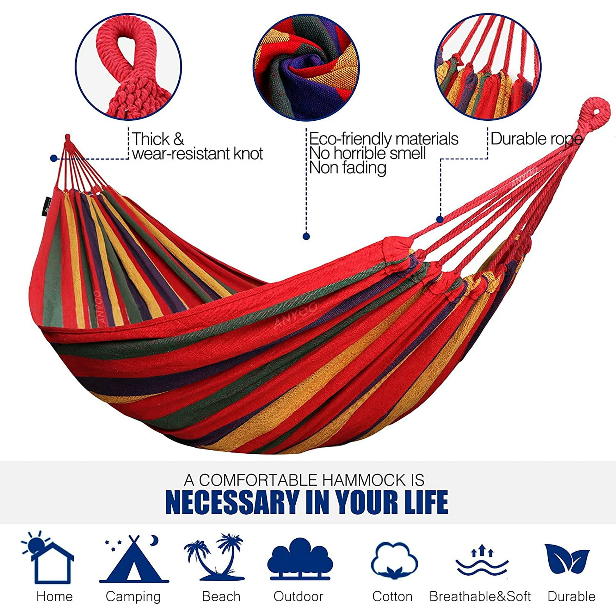 Qianli Outdoor Camping Hammock Outdoor Portable Canvas Hammock 200Kg Capacity Lightweight with Carry Bag for Beach and Beach Hiking Red Walmart
