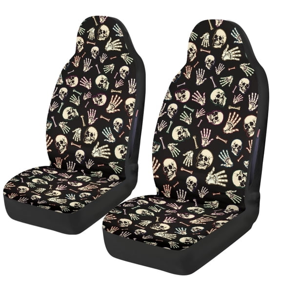 POLERO Skull Skeleton Bones Pattern Auto Seat Protectors Polyester Protective Easy to Install Front Seat Cushion for Interior Accessories