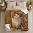 thumbnail image 5 of Adorable Kitten Wildflower Scene Cute Cat Floral, Cozy Woodland Scene, Warm Flannel Blanket for Living Room and Bedroom, Cat Lovers Just Because Gift, Botanical Home Decor, 5 of 9