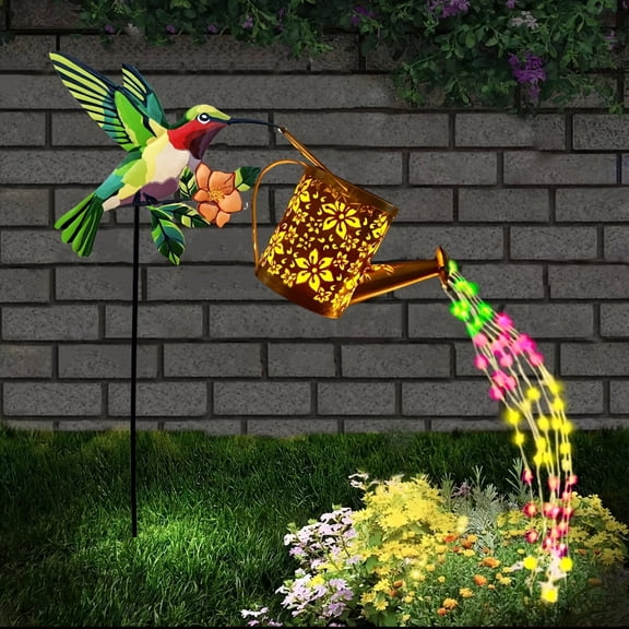Solar Watering Can Garden Light, Hummingbird Design, Color Changing LED Solar Powered Yard Stake Light, Outdoor Decor for Lawn Patio Pathway Waterproof