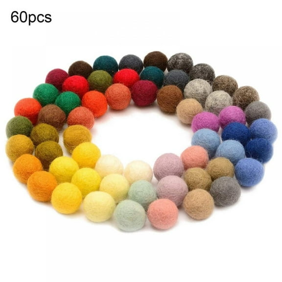 Felt Pom Poms,Wool Felt Balls 60 Pieces,0.6 Inch Handmade Felted 40 Colors Bulk Wool Felt Pom Pom Balls Small Puff for DIY Arts,Crafts Projects,Felting and Garland