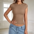 thumbnail image 2 of Gunia Womens Cap Sleeve T-Shirts Ribbed Knit T Shirt Short Sleeve Crew Neck Slim Fit Basic Top Soft Stretch Casual Tee Shirt T Shirt Women Khaki 2Xl, 2 of 5