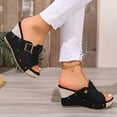 thumbnail image 4 of SACFOF Women's Slide Heeled Sandals Opened Square Toe Chunky Block Heel Slippers with Buckle Slip on Long Womens Slippers, 4 of 6