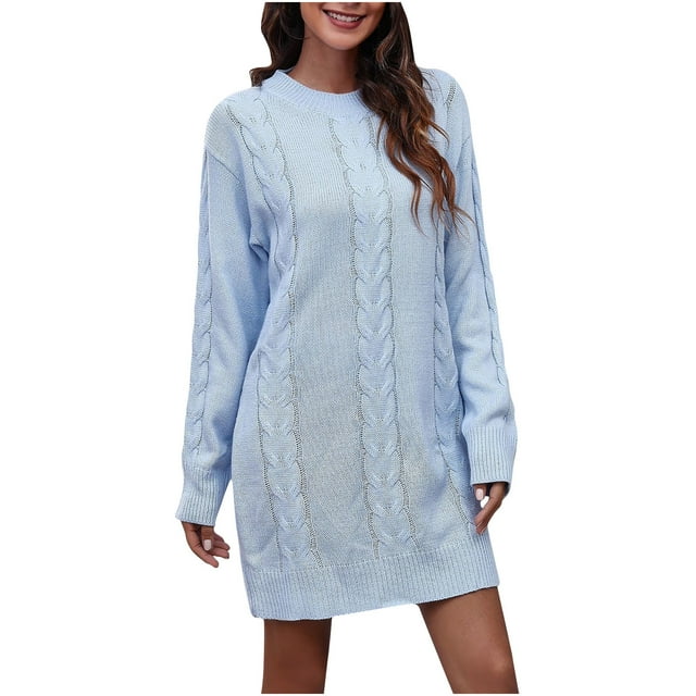 CEHVOM Robe Chandail à Manches Longues et Épaules Tombantes pour Femmes Robe Tricotée