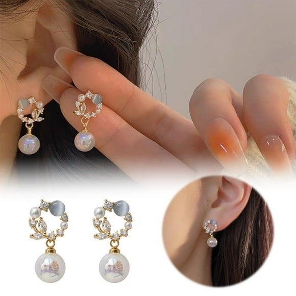 Boucles d'Oreilles en Perles Oeil de Bai Jin Boucles d'Oreilles Femme P925 de Haute Qualité Touche Féerique Petites Boucles d'Oreilles Polyvalentes