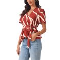 thumbnail image 4 of INSPIRE CHIC Women's Ruffle Top Wrap V Neck Elastic Waist Belt Elegant Chic Blouse L Dark Red, 4 of 5