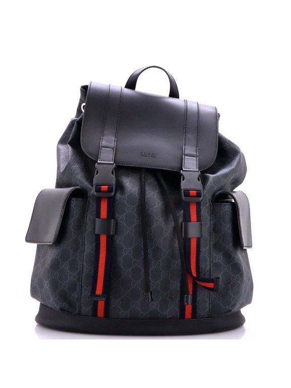Pre-Owned Double Pocket Buckle Backpack GG Coated Canvas Large By Rebag