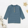 thumbnail image 2 of LYHaoo Boys Ribbed Knit Long Sleeve Top Toddler Casual Pullover Shirt Soft Comfortable Kids Clothes For Daily Wear Casual School Sizes 6-12 Months Blue, 2 of 4