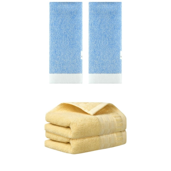 Unique Bargains 4 Pcs Solid Soft Hand Towel Yellow/Blue 14" x 30"/13" x 29"