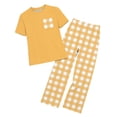 thumbnail image 2 of ITSAME Girls Outfits 2-Piece Crewneck T-Shirt and Plaid Pants Kids Casual Home Clothes Set Yellow Size 3T, 2 of 9