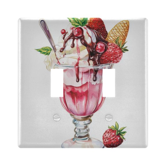 Yayeee Toggle Light Switch Wall Plate 2-Gang 4.56"x4.48" Decorative Outlet Cover, Strawberry Ice Cream Pattern
