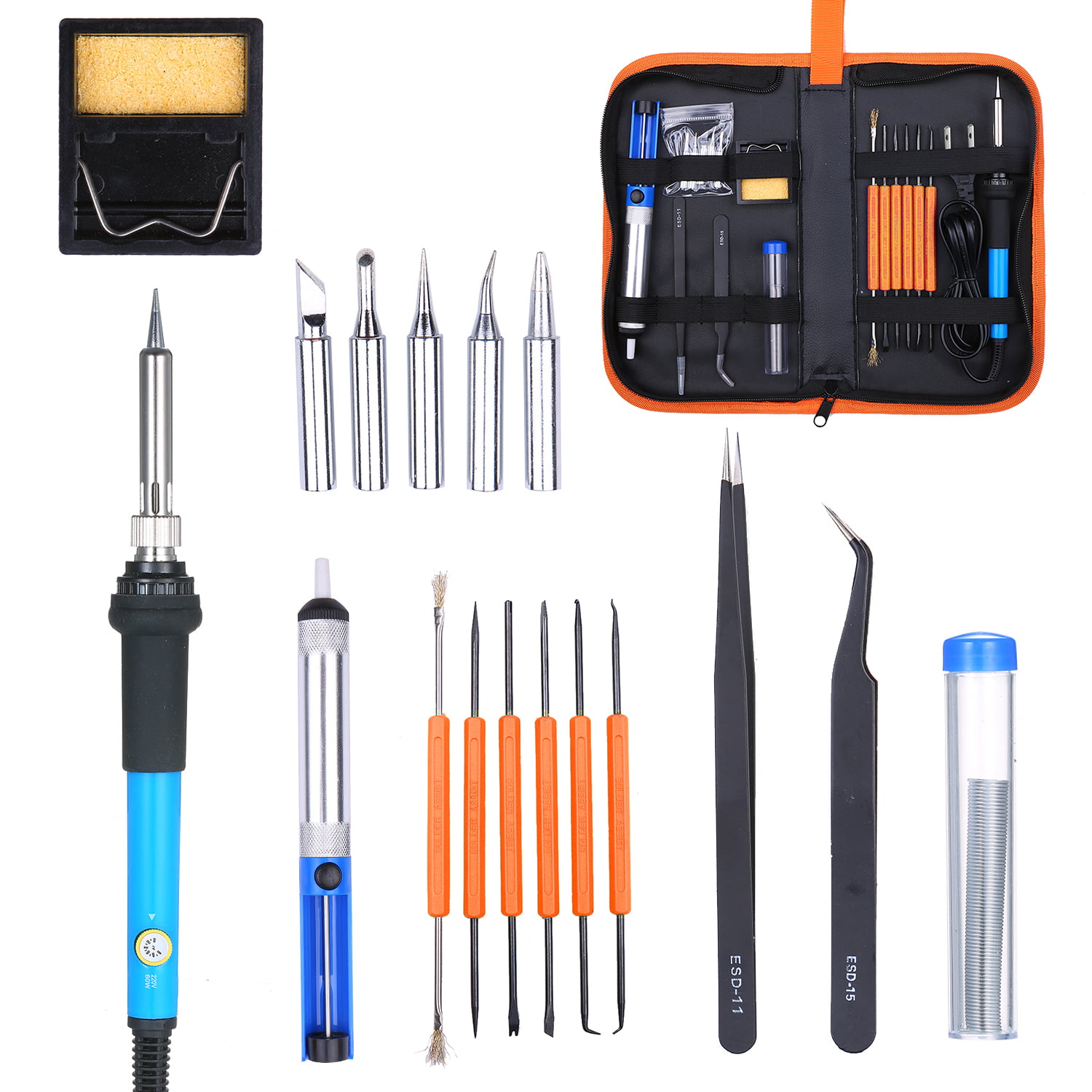 Soldering Iron Kit 24 pieces wowgo 60w Electric Welding Tin with 5 Tips Temp 