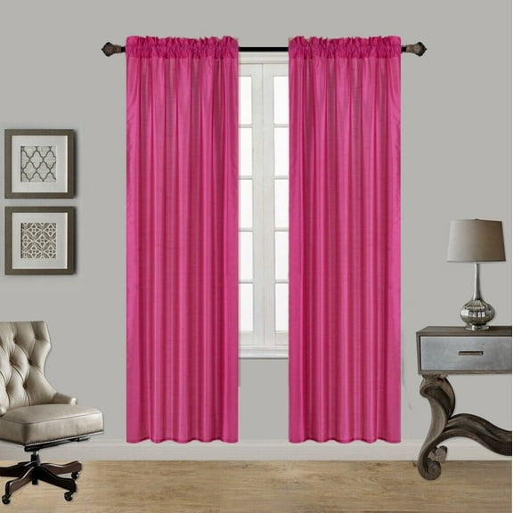 2PC MR2 HOT PINK SOLID SILK SEMI SHEER ROD POCKET WINDOW CURTAIN PANEL LIGHT FILTERING 55" W X 95" L EACH PC