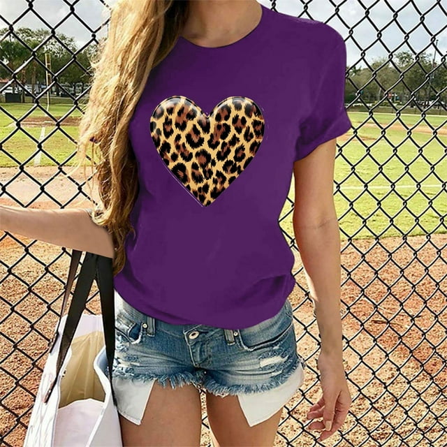 Liquidation Aujourd'hui Offres Iumwxz Tuniques Décontractées Basiques pour Femmes Hauts pour Femmes T-Shirt Graphique Léopard Hauts Col Rond Manches Courtes T-Shirts pour Femmes Actives Restant à la Maison
