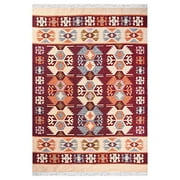 GAD Southwestern Area Rug Tapestry Flat Weave Throw Rug (5'3"x 7'6") Multi Color Burgundy Beige Native Tribal Turkish Kilim Cabin Lodge Kitchen Two Sided Reversible Carpet
