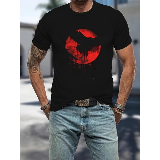 Camiseta informal de verano para hombre, cuello redondo, 100 % algodón, manga corta, corte regular, con estampado de águila 3D, para uso diario y de fin de semana.