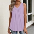 thumbnail image 5 of V Neck Sleeveless Tank Tops Women Plus Size Loose Fit Pleated Summer Casual Curved Hem Basic Shirts Light Purple M, 5 of 6