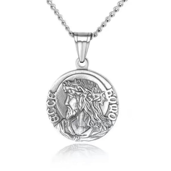 GKNET Mens Unisex Silver Jesus Coin Charm Pendant Necklace Christian Delicate Jewelry Chain 24"