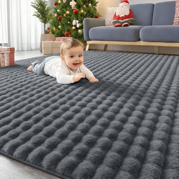 Buganda Area Rugs for Living Room, Soft Shaggy Rug for Bedroom , Non Slip Machine Washable Carpet, Grey, 5'x7'