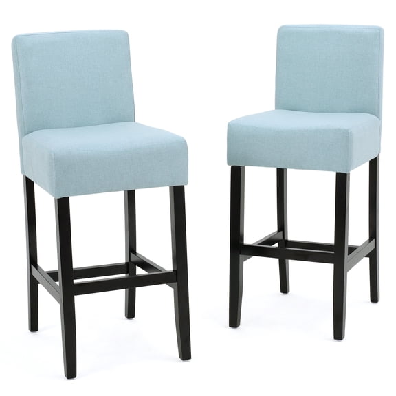 Light Blue Fabric Counter Stool for Kitchen Island, Comfortable Padded Seat with Sturdy Rubber Wood Legs