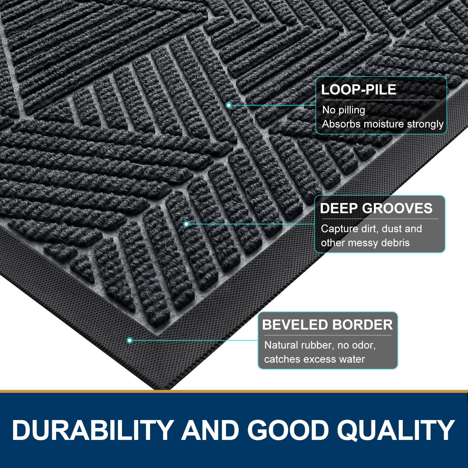 Buganda Door Mat Outside, Heavy Duty Rubber Front Doormat, Dirt Trapper Waterproof Door rugs for Outdoor Entey, 47"x 24" Inch, Grey