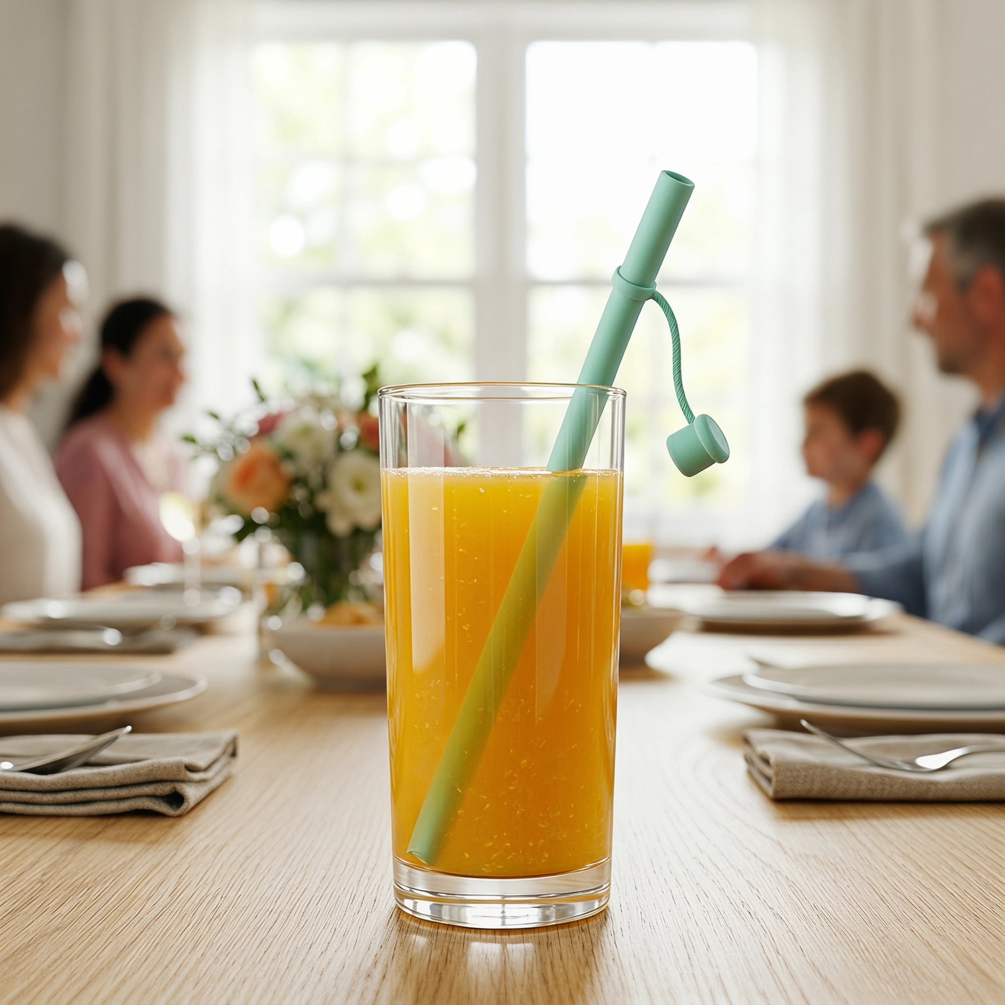 Unique Bargains 8Pcs Reusable Durable Silicone Dishwasher Safe Straws Green