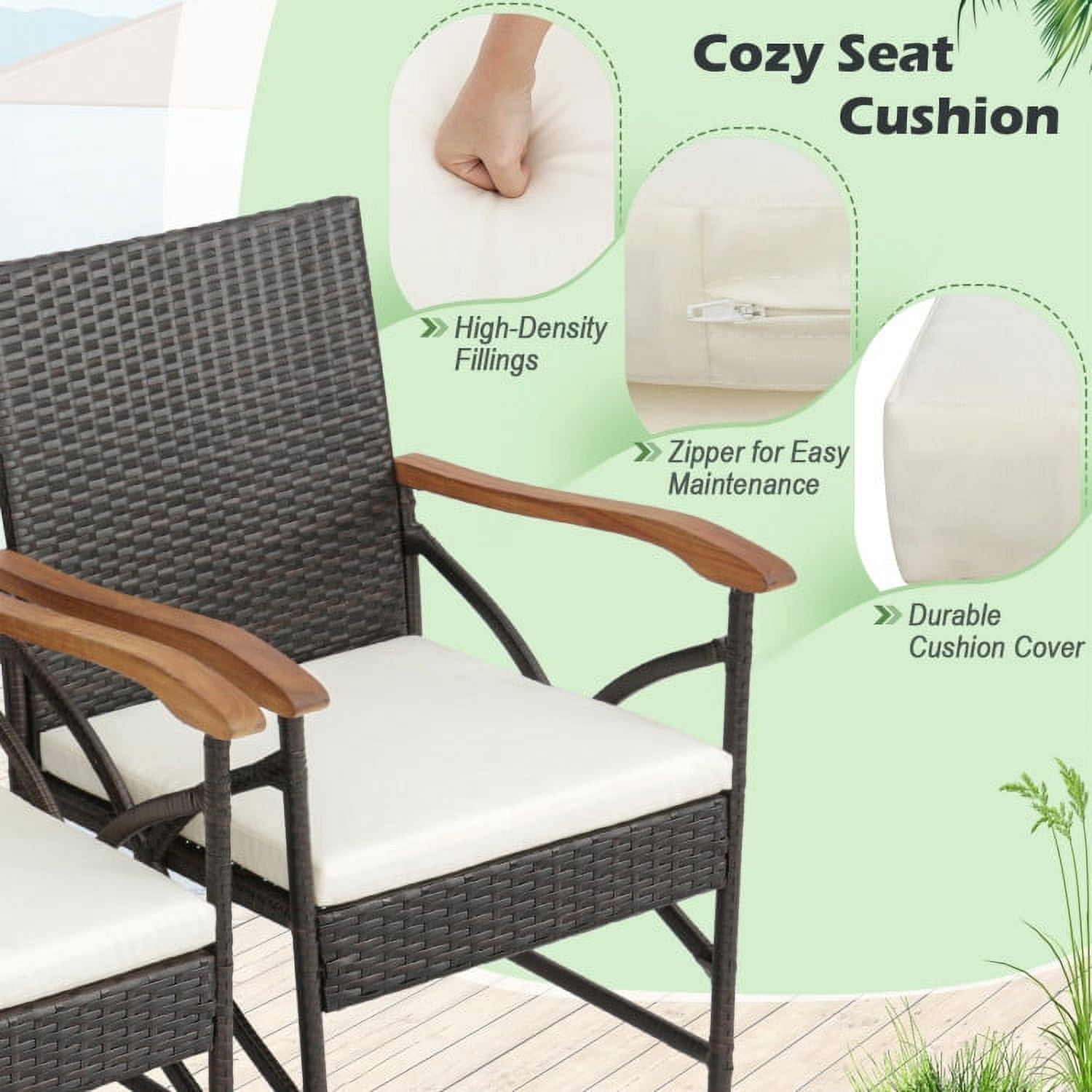 Aimee Lii 5 Pieces Patio Rattan Dining Set with Acacia Wood Tabletop and Armrests, Outdoor Patio Furniture